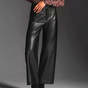 Maeve Anthropologie Cropped Wide-Leg Vegan Faux Leather Pant Black Sz 31 Women's